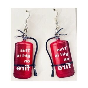 NWT Fashion Gorgeous Fun Fire Extinguisher “This Girl is on fire” Drop Earrings